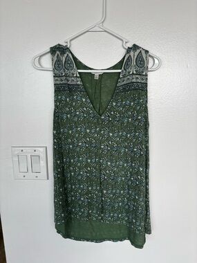 Lucky Brand Olive Green Floral Paisley V-Neck Camisole